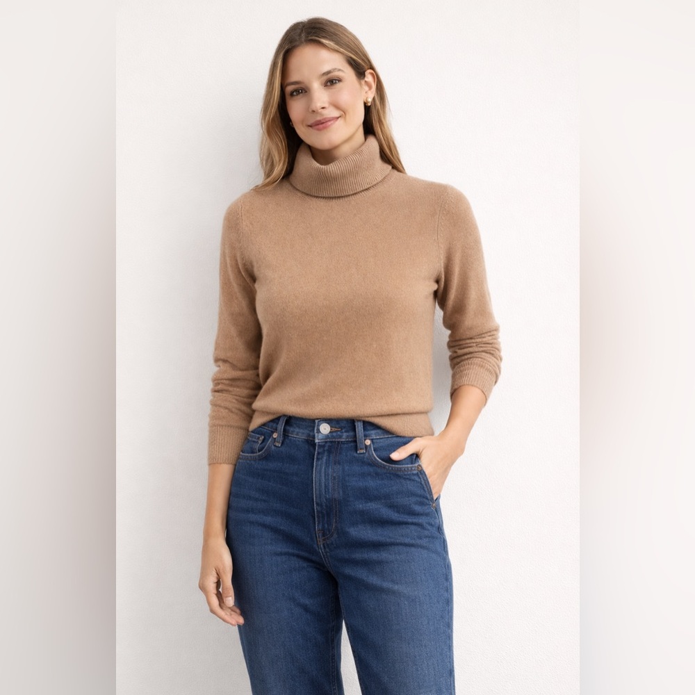 C by Bloomingdale’s Cashmere Camel Turtleneck Sweater 100% 2 ply Cashmere Size M